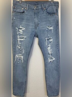 Levi’s 512 Slim Taper Distressed Jeans Light Wash Ripped Denim W36 L30